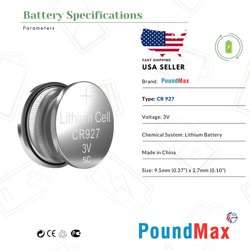 PoundMax CR 927 Batteries 3v Lithium Button Cell Battery Combo