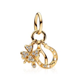 YUMINN Golden Four Leaf Clover Horseshoe Dangle Charms 925 Sterling Silver for Bracelets and Necklaces Pendant Beads Jewelry for Women