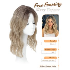 PANEWAY Hair Topper 16 Inch Wavy Synthetic Clip-In Topper for Women Natural Looking Voluminous Hairpiece for Thinning Hair, Lightweight & Breathable