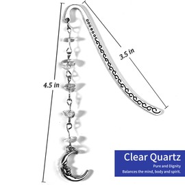 Pyotivol Vintage Bookmark Moon Gold Metal Hook Pendant Book Mark with Natural Crystal Chain Book Marks for Reading Women, Men, Book Lovers, Girls, Teens, Teachers and Students Handmade Bookmarks