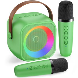 Mini Karaoke Machine：Portable Bluetooth Karaoke Microphone, Singing Speaker with 2 Wireless Mic and Light Kids Adults, Christmas Birthday Gifts for Girls Boys Family Home Party(Green)