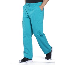 Cherokee Men's Scrub Pant Tapered Leg Fly Front Cargo Pant with 5 Pockets WW190T, M Tall, Teal Blue