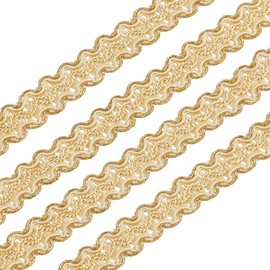 FINGERINSPIRE 12m 15mm Gold Edge Woven Braid Trim Handmade Polyester Sewing Gold Metallic S Wave Braid Trim Crafts Decorative Trim with Card for Curtain Slipcover DIY Costume Accessories