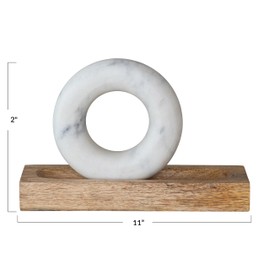 Creative Co-Op Mango Wood Mortar with Marble Ring Shaped Pestle, Natural and White