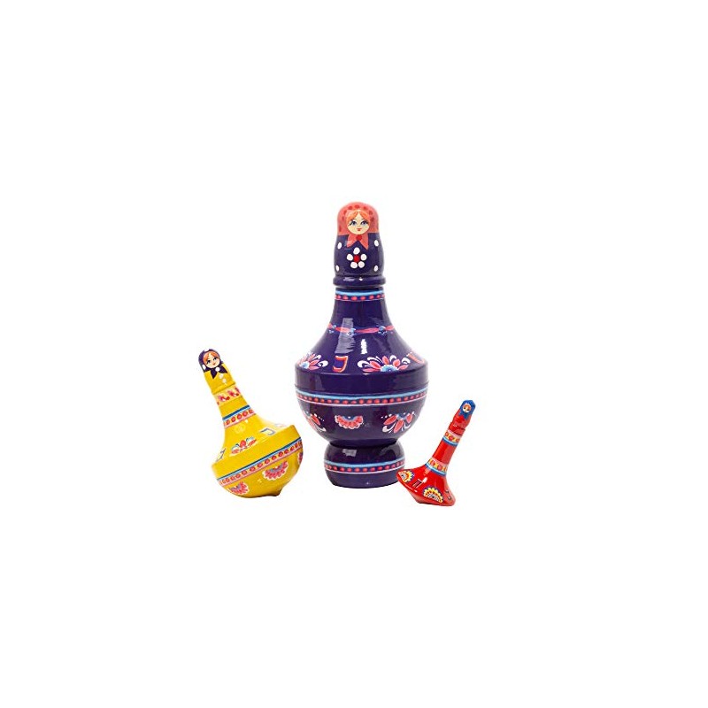 Golden Cockerel Nesting Dreidel Faith Hope Joy Matryoshka 3pc./5" Spinning