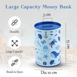 Whale Money Tin Box, Sterling Money Box for Kids |Money Coin Tin|CashSaving Tin for Birthday Money, Summer Holiday and Christmas Fund Size-15cm