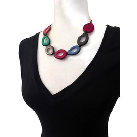 Artesania Karissma Tagua nut necklace in multi-color adjustable length tagua nut fashion jewelry, colorful organic necklace, Eco Friendly Jewelry