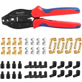 Ratchet Spark Plug Wire Crimper Set, Newdeli 25Pcs Spark Plug Crimping Tool and 180 Degree/90 Degree/Straight Spark Plug Coil Terminals Boots Set for Crimping and Stripping Spark Plug Ignition Wire