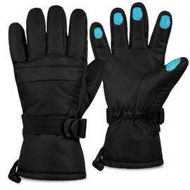 CityComfort Women's Ski Gloves, Touchscreen Thermal Gloves for Women and Teenagers, Fleece Lining, Waterproof, Windproof, Gifts for Women (Black)