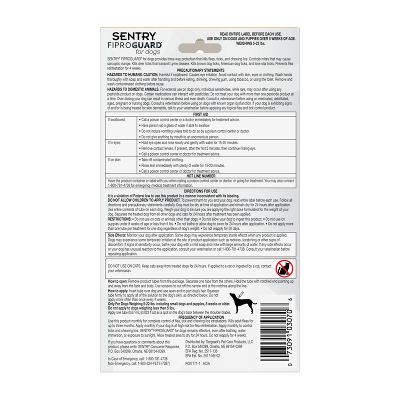 SENTRY PET CARE SENTRY Fiproguard for Dogs, Flea and Tick