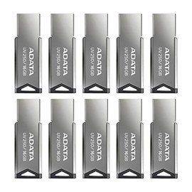 PSA COMPUTO Y PAPELERIA Kit/Pack 10 Piezas Memoria Flash USB ADATA Color Plata con Negro (Modelo UV250), Compatibilidad Universal, Diseño Compacto, (16 GB)