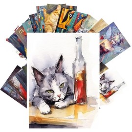 PIXILUV Vintage Postcards (24 pcs 4"x6" each) Silly Creatures with Sarcastic De-Motivational Quotes Vintage Postcards Retro Greeting Card Book Illustration Reprint