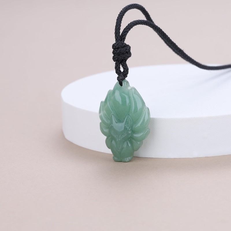 COAI Power Stone Nine-tailed Fox Amulet Necklace, green aventurine, green