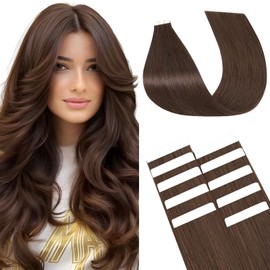 Benehair Tape in Hair Extensions Human Hair Invisible Straight Real Weft Remy #2 Dark Brown Hair Extensions Tape in 12 Inches (10 g)