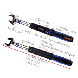 Summit Tools Adjustable Digital Torque Wrench, 2.21 to 44.24 ft-lb. Torque Range, 5 - 26 mm Adjustable Jaw, Set Target Torque, Buzzer and LED Indicator, Large LCD Display, Calibrated (WEA08-060CN)