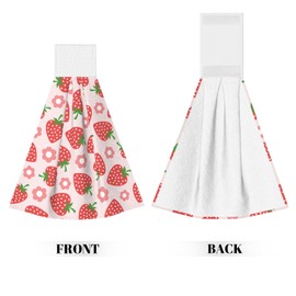 PDDCWAY Cute Red Strawberry Kitchen Hand Towels Spring Pink Flowers Hand Tie Towels Set of 2 PCS Dish Towels with Loops Tea Bar Dish Cloths Towel for Bathroom Home