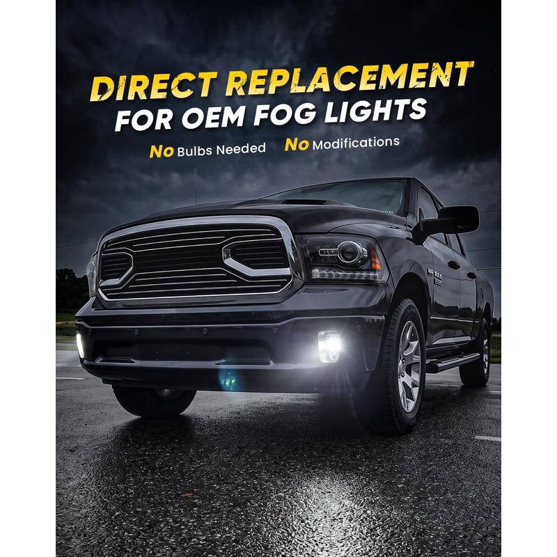 LED Fog Lights Compatible with 2013-2018 Dodge Ram 1500, 2019-2024