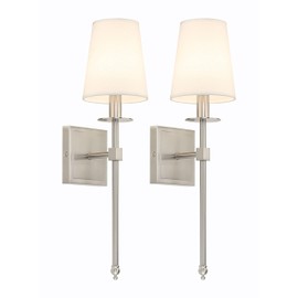 XiNBEi Lighting Bedroom Wall Lamps Set of 2, Modern Bedside Wall Sconce Light with Flared Fabric Shade 1 Light Wall Light Fixture Brushed Nickel Finish for Vanity Bathroom & Living Room