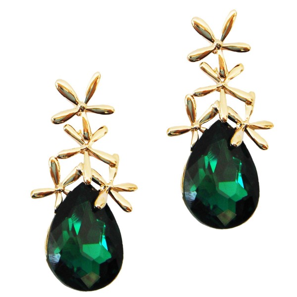 Navachi 18k Gold Plated Crystal Leaves Green Pear-shaped Zirconia Az1505d