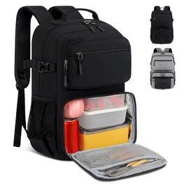 Lubardy Mochilas para Hombre Mujer Mochila para Laptop 15,6 Pulgadas Mochila con Lonchera Mochila para Viaje Antirrobo Mochila Negra Gris de Trabajo