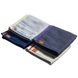 OSTD plus Towel Handkerchief, Hand Towel, 9.8 x 9.8 inches (25 x 25 cm), Gauze x Pile, 4 Color Set (Navy, Grayish White, Linen Beige, Charcoal)