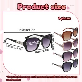 EujRcf 4 Pcs Women Sunglasses, Vintage Fashion Ladies Sunglasses, Sun Glasses Women, Classic Shiny Frame, for Parties, Shopping, Outdoor Sports, Tourism, Music Festivals, Vacations