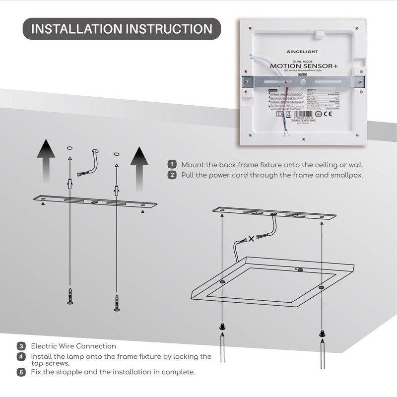 SINCELIGHT PIR LED Motion Sensor Ceiling Mounted Light Fixture, 18W