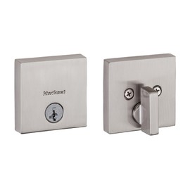 Kwikset Downtown Deadbolt Lock, Satin Nickel Square Exterior Keyed Front Entry Door, Pick Resistant SmartKey Rekey Security, Single Cylinder Dead Bolt, with Microban Protection