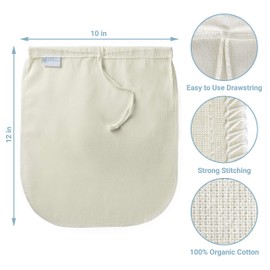 Nut Milk Bag Strainer, 100% Organic Cotton Fabric Cheesecloth for Straining, Filter for Nut Milk, Greek Yoghurt, Juice, Smoothies, Jam and Jelly, Cold Coffee, 10" x 12" Straining Bag - Edenwood