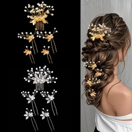 10pcs Leaf Wedding Hair Clips Pearl Flower Pin Prom Party Hair Accessories
