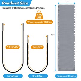 Ostlttyn Zero Gravity Chair Replacement Fabric with Cord Kits, 17inch Wide Repair Cloth with Replacement Bungee Cord for Anti Gravity Chairs Patio Lounge Chair Lawn Beach Sling Chair, Light Grey