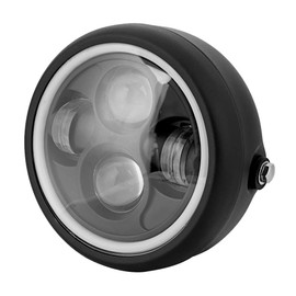 Qiilu Estilo retro Moto universal Brillante Faros LED Moto Lámpara delantera redonda Negro