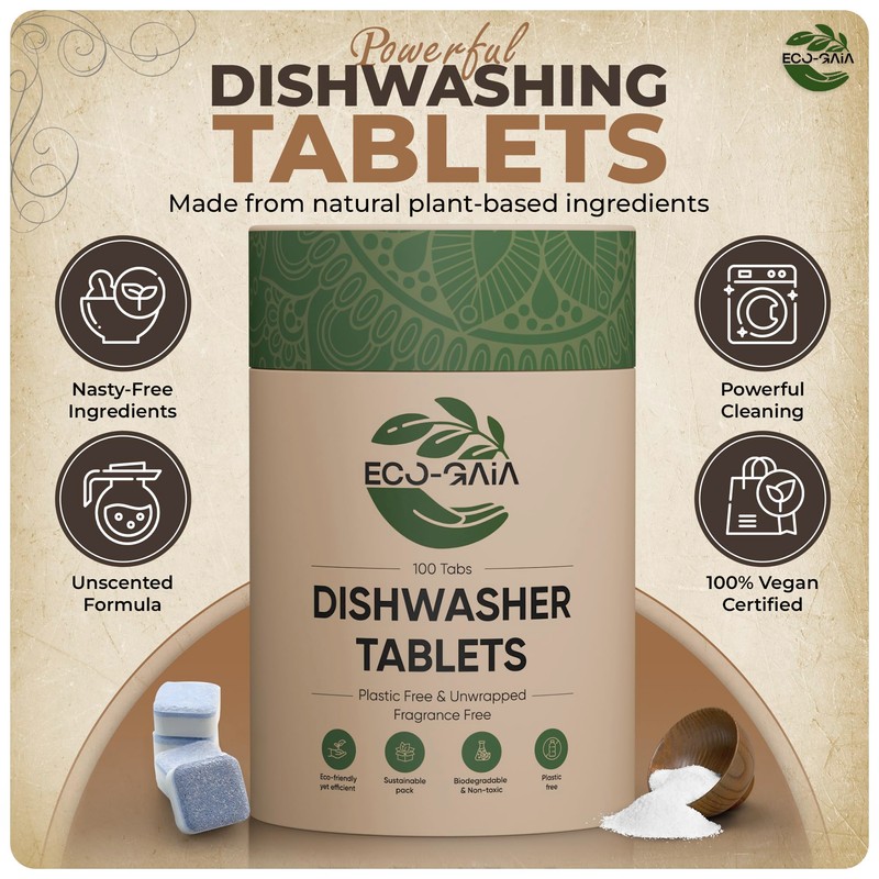 Dishwashing Detergent Tablets | All-in-one Formula Plastic Free Dishwasher Detergent