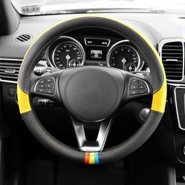FH Group FH2008 Full Spectrum Leatherette Steering Wheel Cover (Yellow) – Universal Fit for Cars Trucks & SUVs