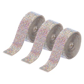 MECCANIXITY 3 Rolls 3 Yards 18mm Self Adhesive Crystal Rhinestone Diamond Ribbon for Arts & Crafts Project, Wedding Cakes, Birthday Decorations Colorful