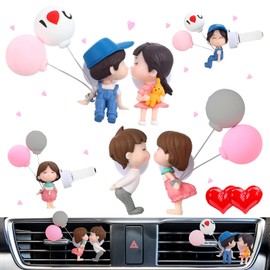 Unifizz 4 Pcs Cute Car Air Freshener Vent Clip Lovely Couple Accessories Boy Girl Perfume Clip Essential Oil Diffuser Interior with Fragrance Tablet for Air Vent Freshener