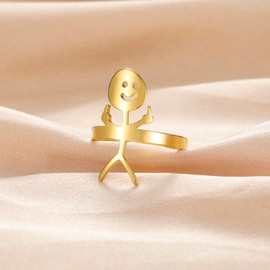 Dreamtimes Smiley Face Figure Sign Language Rings for Women Men Adjustable Ring with Opening Stainless Steel Finger Medium Stickman Trend Couple Rings, Stainless Steel, Not applicable.