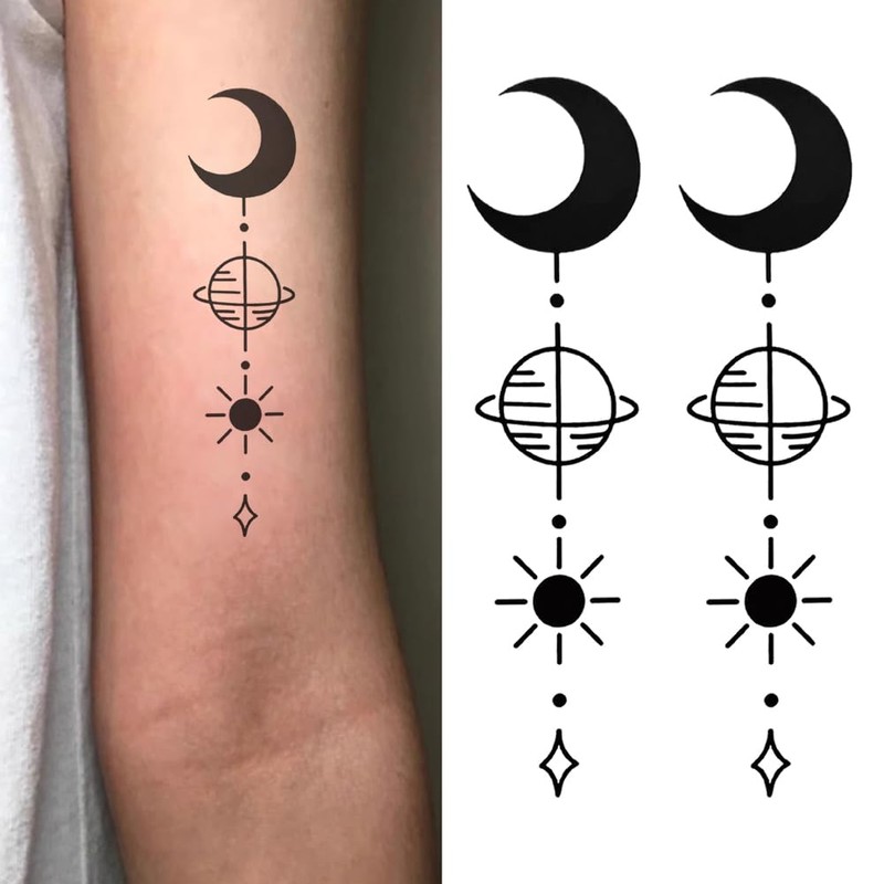 Oottati 8 Sheets Arm Temporary Tattoos Arrow Heartbeat Moon Sun