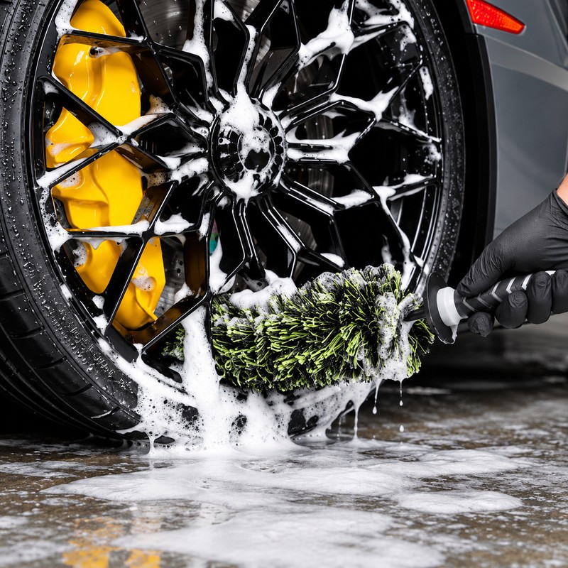 Wheel Barrel Brush for Car Cleaning, 18.5" Soft Bristle Wheel