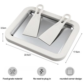 Ice Cream Roller Maker, Mini Freezable Roll Plate Stainless Steel Ice Cream Roller Pan with 2 Scrapers DIY Instant IceCream Maker for Rolled IceCream, Sorbet, Yogurt, Gelato (White)