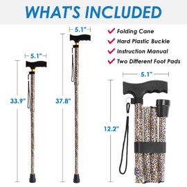Walking Cane PANZHENG Cane for Man/Woman | Mobility & Daily Living Aids | 5-Level Height Adjustable Walking Stick | Comfortable Plastic T-Handle Portable Walking Stick Folding Cane