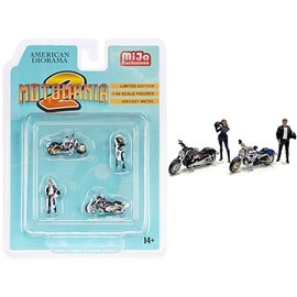 Motomania 76490 2-Inch Diecast Set (2 Figures and 2 Motorcycles) for 1:64 Scale Models (4 Pieces)