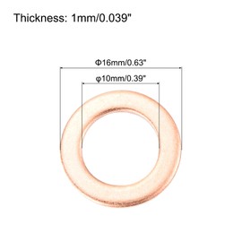 sourcing map 22 Pcs Flat Copper Washers, 10x16x1mm Copper Upgraded Flat Metric Sealing Crush Ring Washers for Hydraulic Fittings Screw Bolt Nut Electronic Repair
