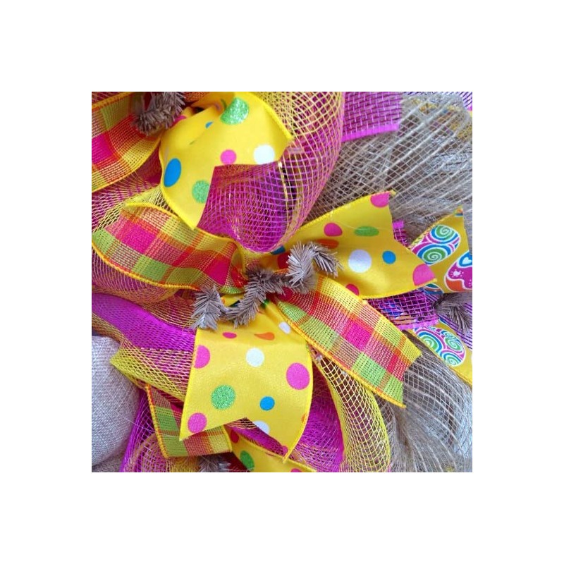 Burlap Easter Bunny with Easter Egg Basket Deco Mesh Wreath