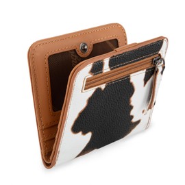 X Wrangler Small Brown Cow Print Wallets for Women Slim Thin Wallet Card Cases Money Organizer Thin Mini Pocket Wallet with Rfid Lining and A Coin Purse