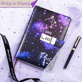 Dzhzal Journals for Writing in for Women Girls with Lock, Personal Constellation Diary for Women, Children, Boys, Teenagers, Lockable Leather Gift Box, Notebook, A5, 8.5 x 6 inches, Aries