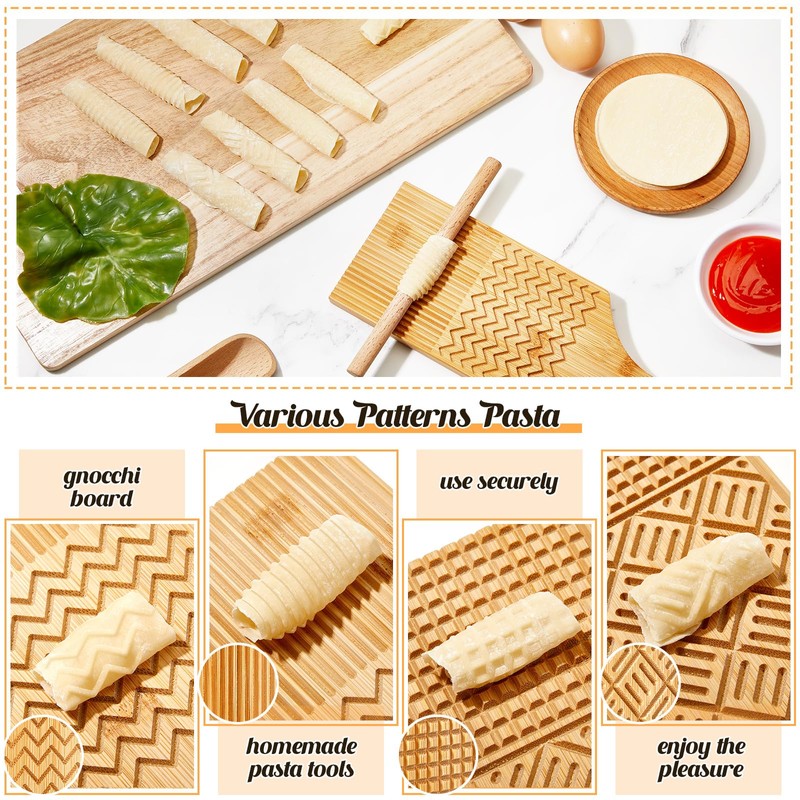 Tioncy 7 Pcs Pasta Making Tool Set Wood Gnocchi Board