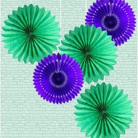 EinsSein Pack of 5 Decorative Fans Grüntal Paper Fan Paper Flower Pom Poms Paper Rosette Decoration