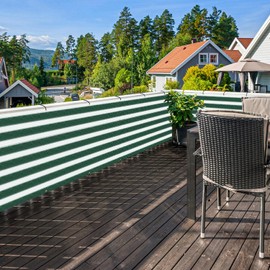 ECOOPTS 3'x71' Balcony Privacy Fence Screen with Zip Ties, Outdoor UV Protection Fence Cover for Balcony Porch Patio Deck Yard (Green White Stripes)