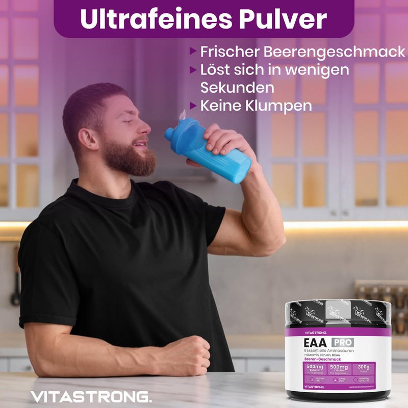 EAA Pulver 300g, Aminosäuren Essenziell EAA PRO Vitastrong, 9 Essentielle